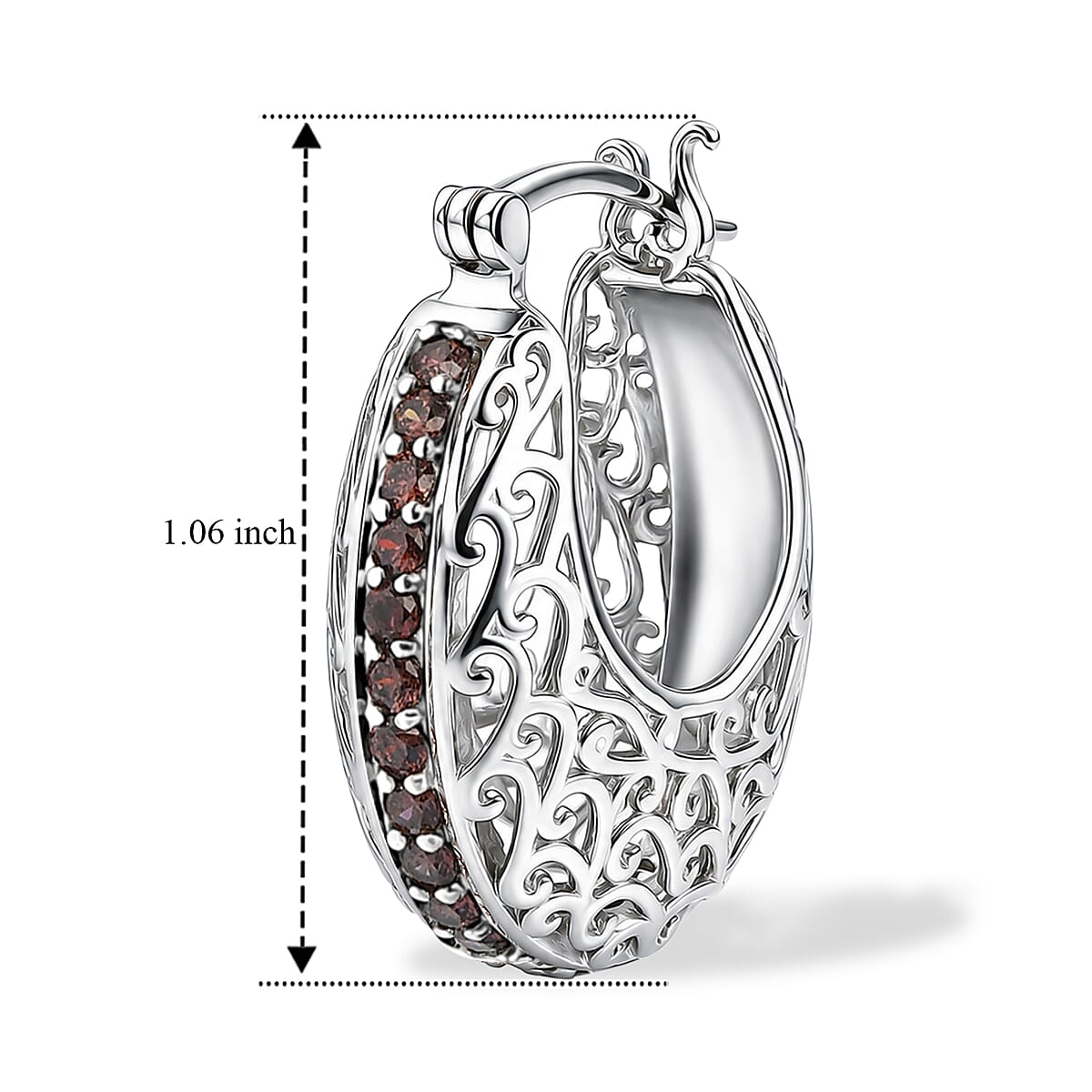EverTrue Simulated Light Rose Tourmaline Diamond J Hoop Earrings in Platinum Bond image number 2