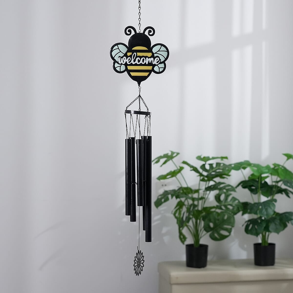 Livmore Dragonfly Design Welcome Wind Chime with 5 Iron Tube image number 1