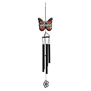 Livmore Butterfly Design Welcome Wind Chime with 5 Iron Tube