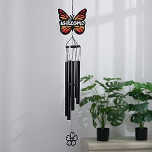 Livmore Butterfly Design Welcome Wind Chime with 5 Iron Tube