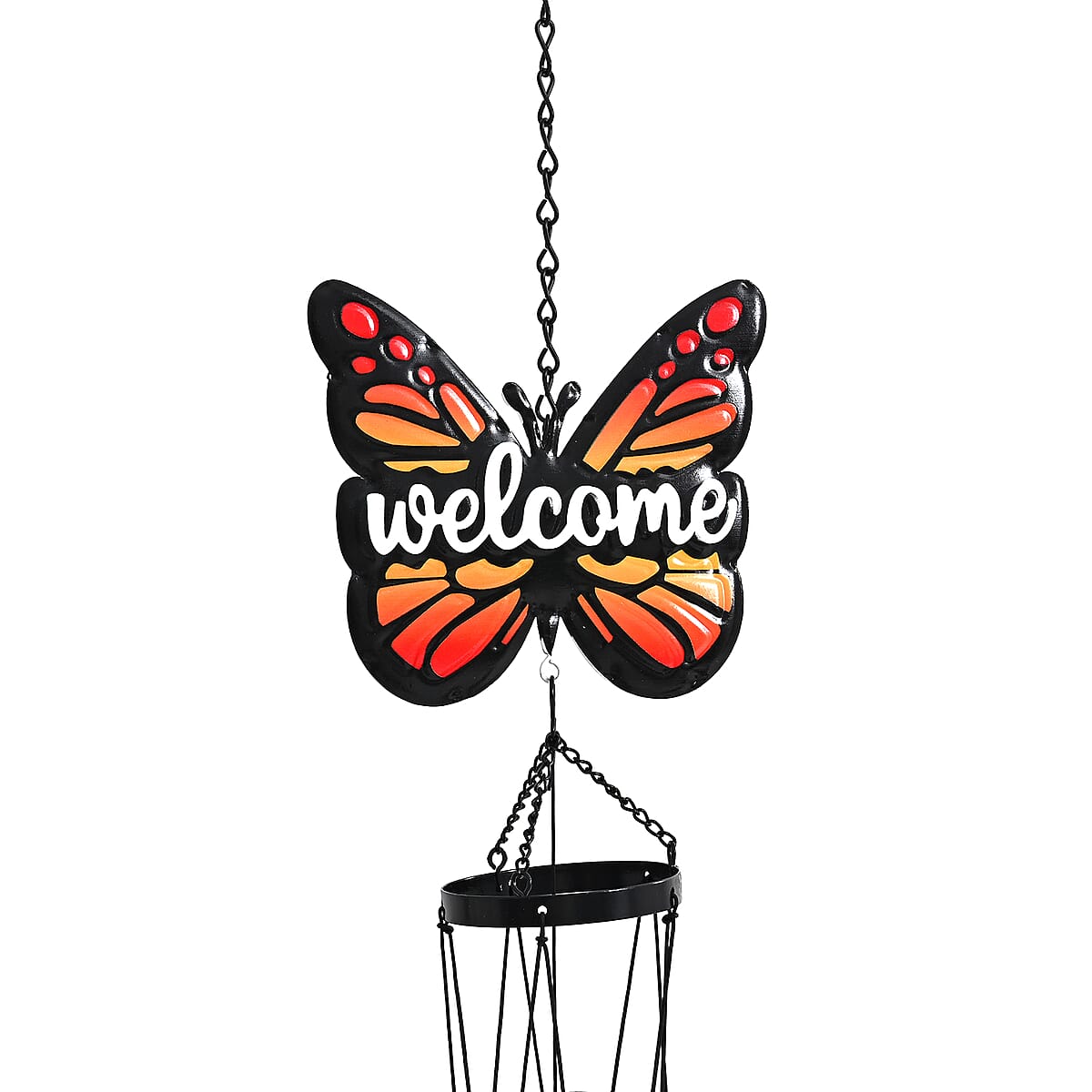 Livmore Butterfly Design Welcome Wind Chime with 5 Iron Tube image number 2