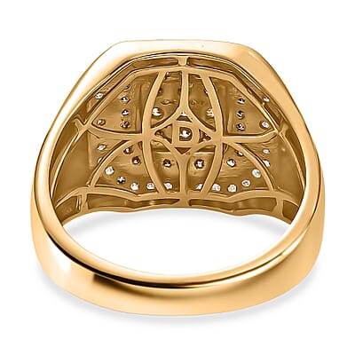 D'Joy Natural Champagne and White Diamond 1.00 ctw Men's Ring in 18K Vermeil Yellow Gold Over Sterling Silver (Size 10.0)