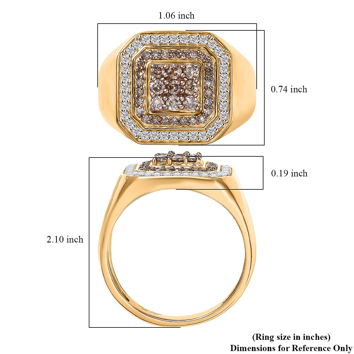 D'Joy Natural Champagne and White Diamond Men's Ring in 18K Vermeil YG Over Sterling Silver (Size 10.0) 1.00 ctw image number 5