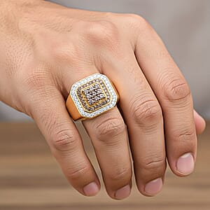 D'Joy Natural Champagne and White Diamond 1.00 ctw Men's Ring in 18K Vermeil Yellow Gold Over Sterling Silver (Size 12.0)