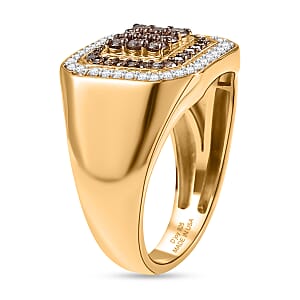 D'Joy Natural Champagne and White Diamond 1.00 ctw Men's Ring in 18K Vermeil Yellow Gold Over Sterling Silver (Size 12.0)
