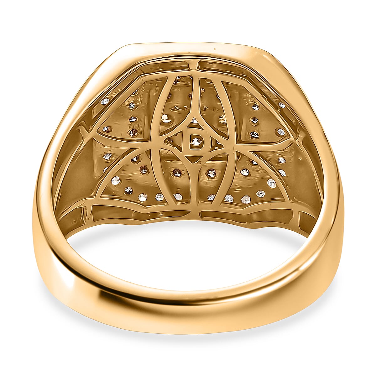 D'Joy Natural Champagne and White Diamond 1.00 ctw Men's Ring in 18K Vermeil Yellow Gold Over Sterling Silver (Size 12.0)