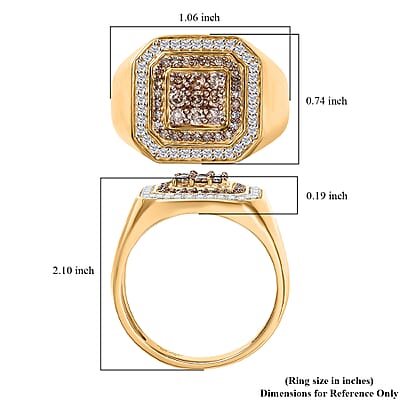 D'Joy Natural Champagne and White Diamond 1.00 ctw Men's Ring in 18K Vermeil Yellow Gold Over Sterling Silver (Size 12.0)