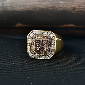 D'Joy Natural Champagne and White Diamond 1.00 ctw Men's Ring in 18K Vermeil Yellow Gold Over Sterling Silver (Size 14.0)