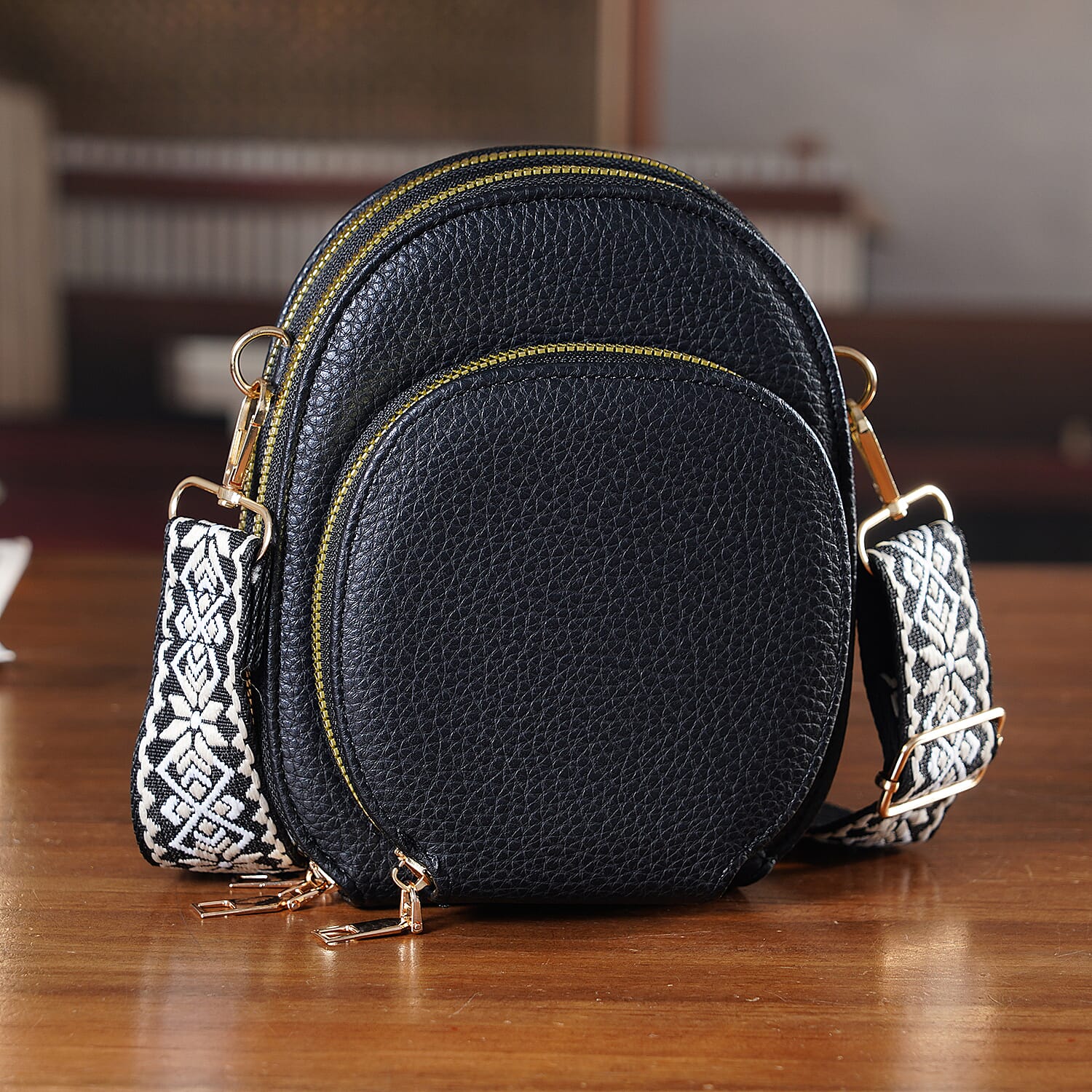 La Marey Black Faux Leather Crossbody Bag