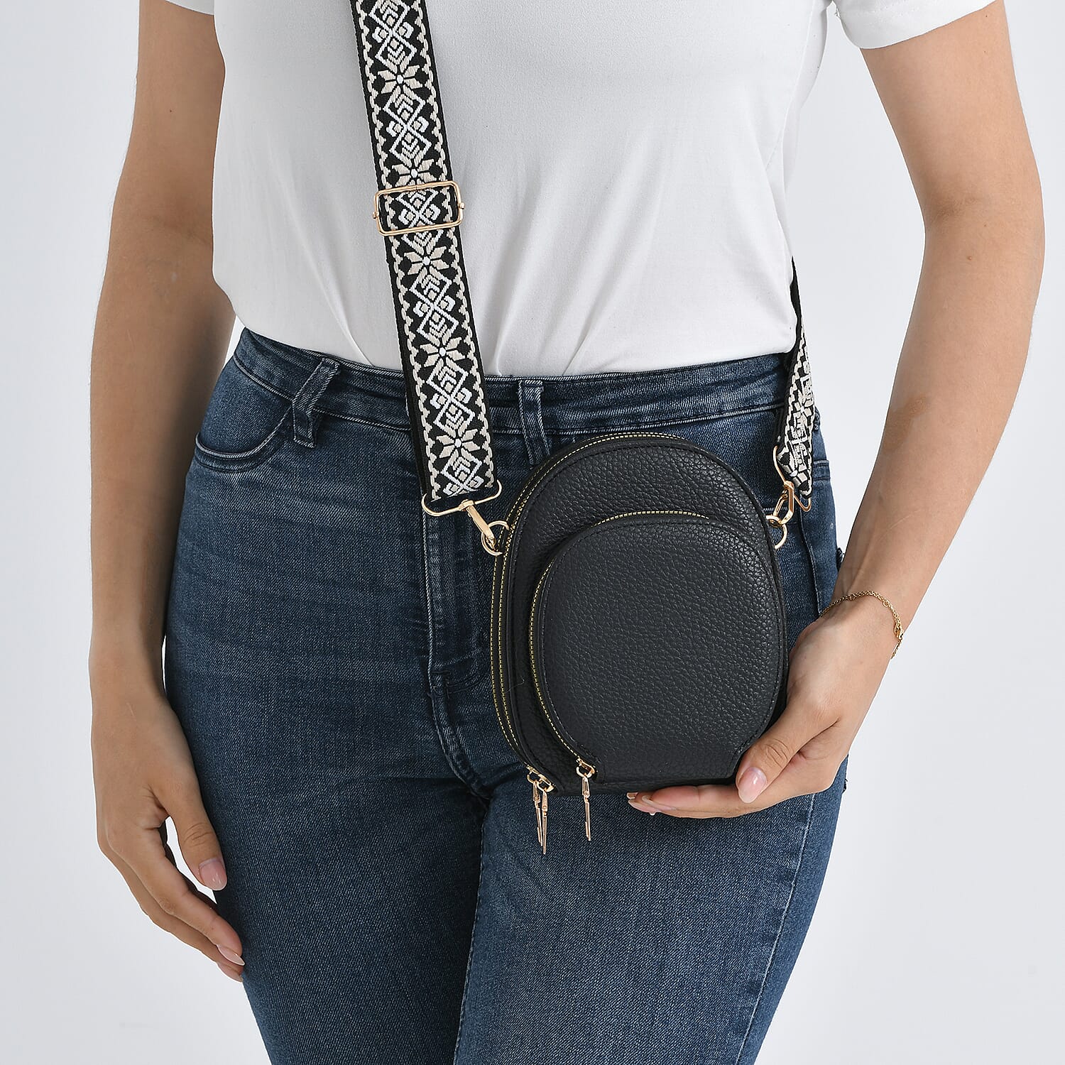 La Marey Black Faux Leather Crossbody Bag