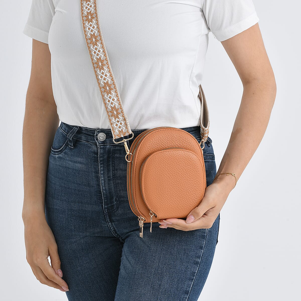 La Marey Tan Faux Leather Crossbody Bag image number 3