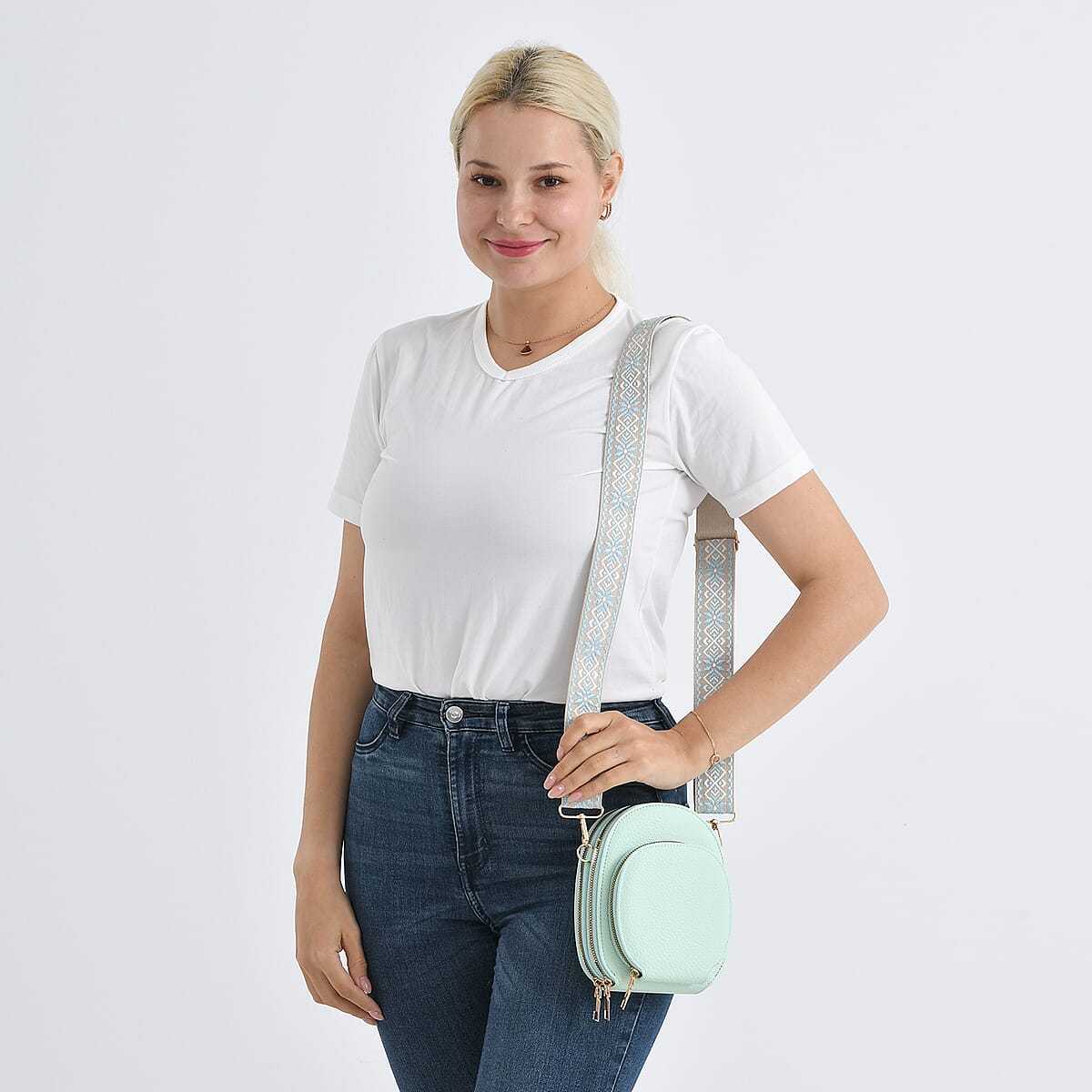 La Marey Light Green Faux Leather Crossbody Bag image number 2