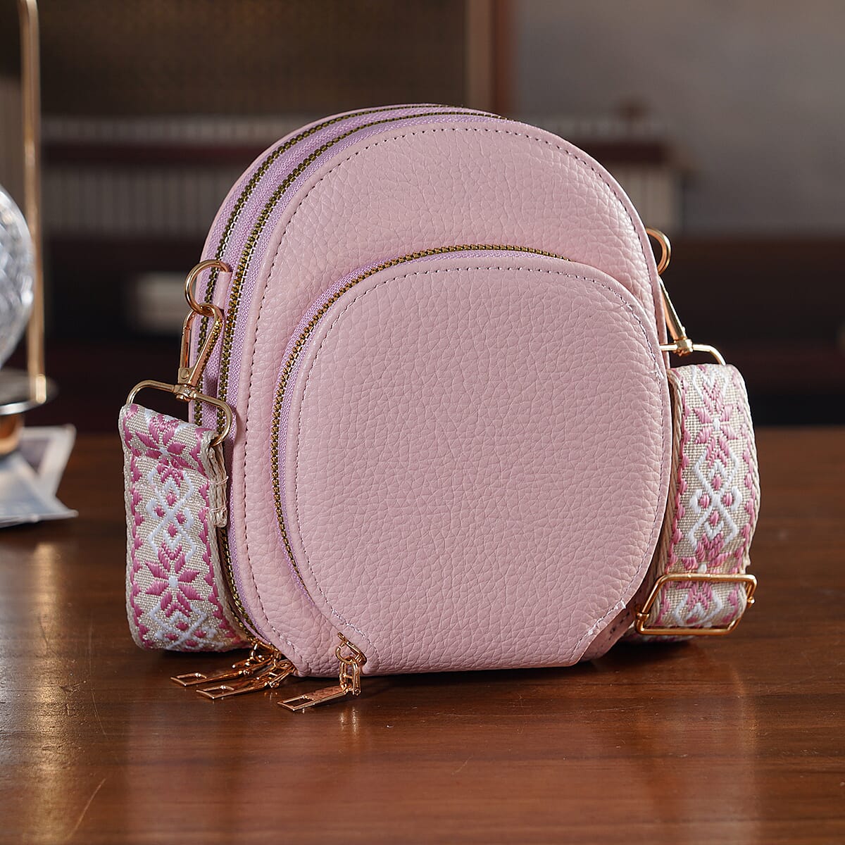 La Marey Pink Faux Leather Crossbody Bag image number 1