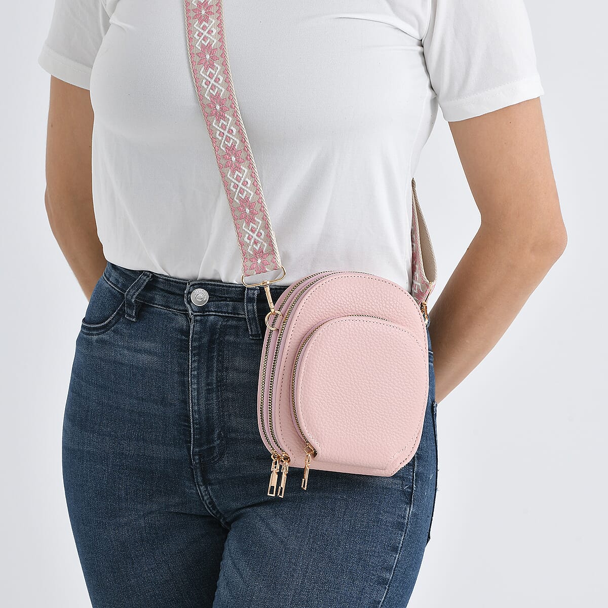 La Marey Pink Faux Leather Crossbody Bag image number 3