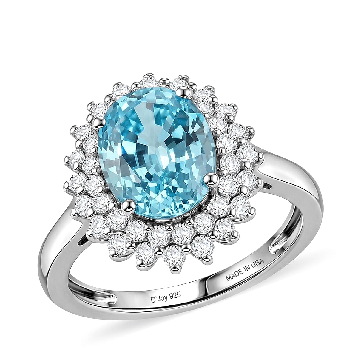 D'Joy Lab Grown Paraiba Sapphire and Moissanite 5.60 ctw Ring in Rhodium Over Sterling Silver (Size 7.0)