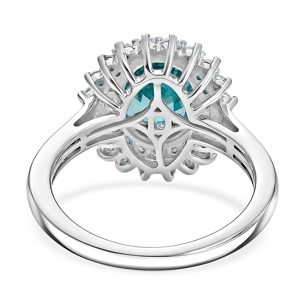 D'Joy Lab Grown Paraiba Sapphire and Moissanite 5.60 ctw Ring in Rhodium Over Sterling Silver (Size 7.0)
