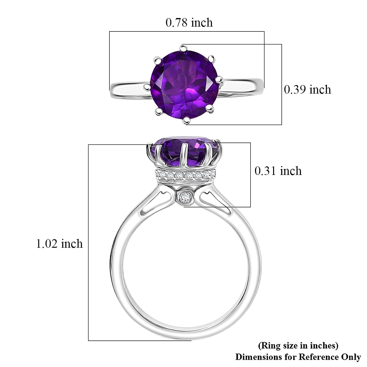 D'Joy African Amethyst and Moissanite 2.50 ctw Ring in Rhodium Over Sterling Silver (Size 6.0)