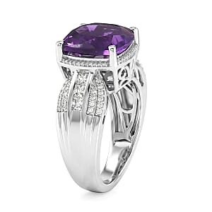 D'Joy AAA African Amethyst and Moissanite 5.50 ctw Ring in Rhodium Over Sterling Silver (Size 7.0)