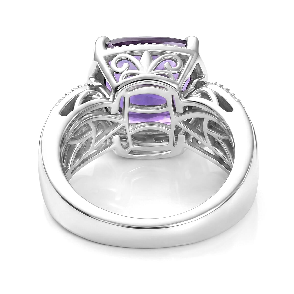 D'Joy AAA African Amethyst and Moissanite 5.50 ctw Ring in Rhodium Over Sterling Silver (Size 7.0) image number 4