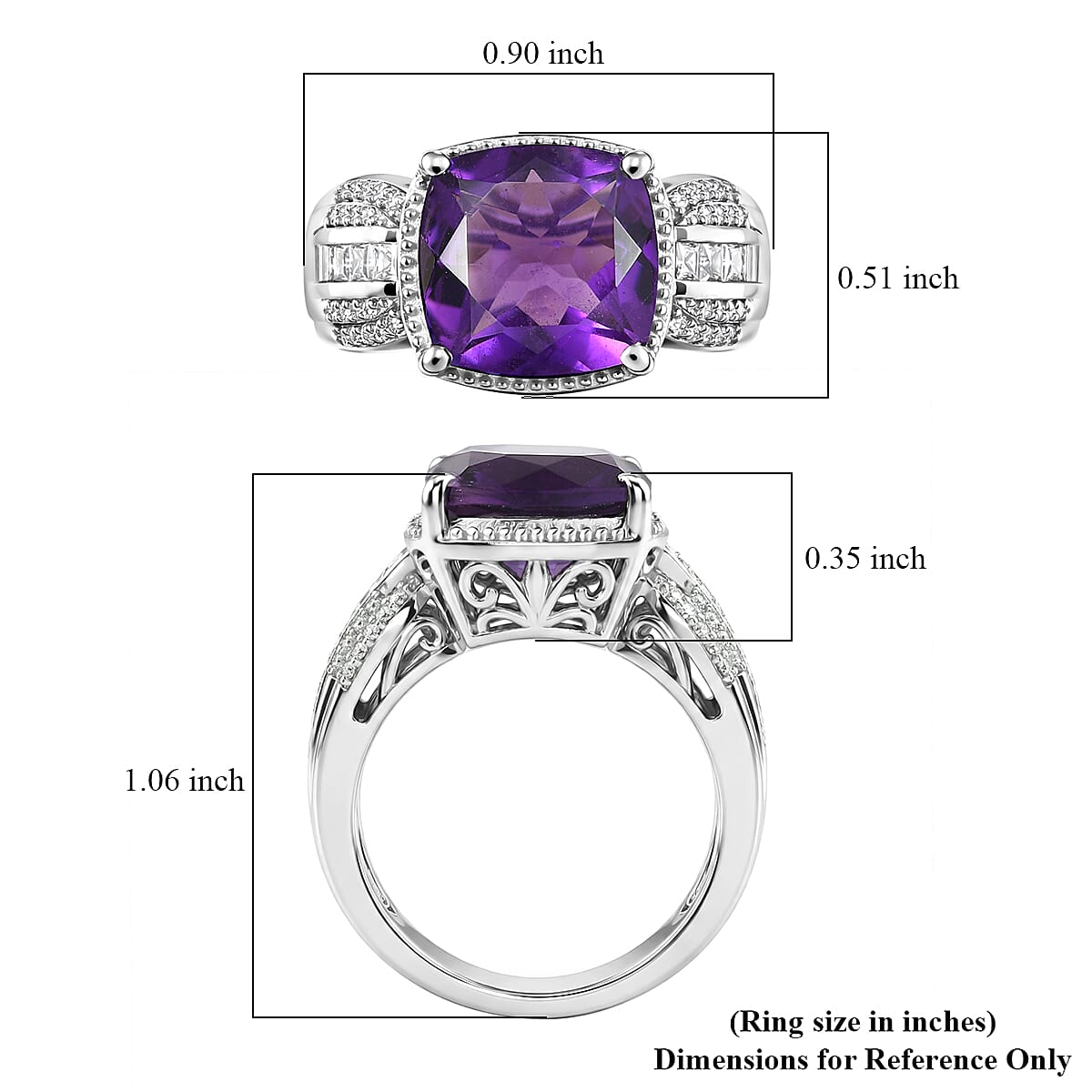 D'Joy AAA African Amethyst and Moissanite 5.50 ctw Ring in Rhodium Over Sterling Silver (Size 7.0)