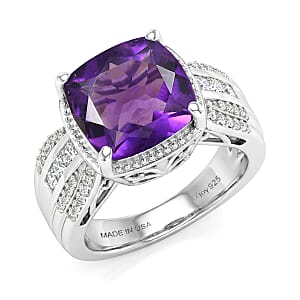 D'Joy AAA African Amethyst and Moissanite 5.50 ctw Ring in Rhodium Over Sterling Silver (Size 8.0)