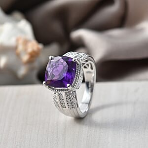D'Joy AAA African Amethyst and Moissanite 5.50 ctw Ring in Rhodium Over Sterling Silver (Size 8.0)