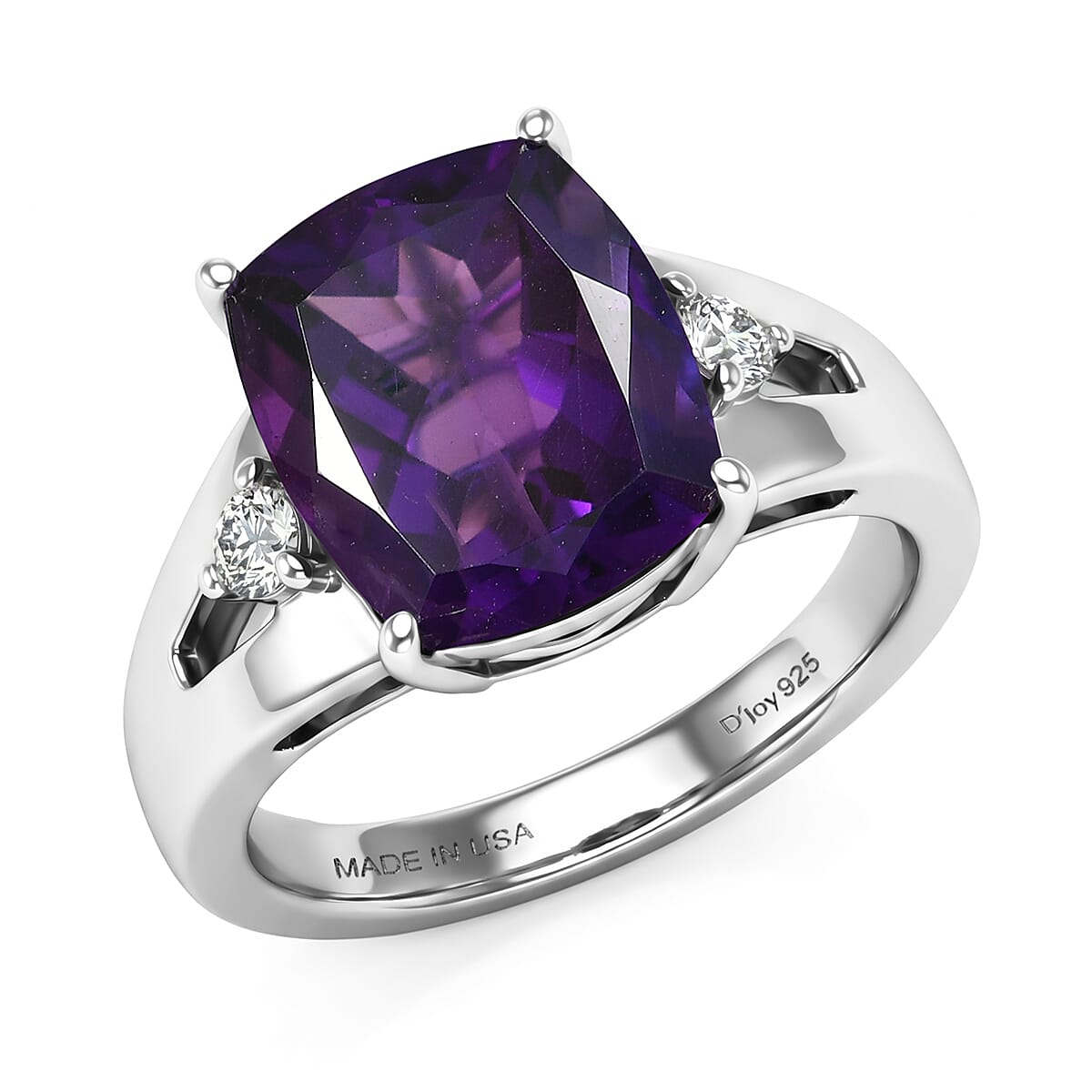 D'Joy Premium African Amethyst and White Zircon 5.70 ctw Ring in Rhodium Over Sterling Silver (Size 7.0)