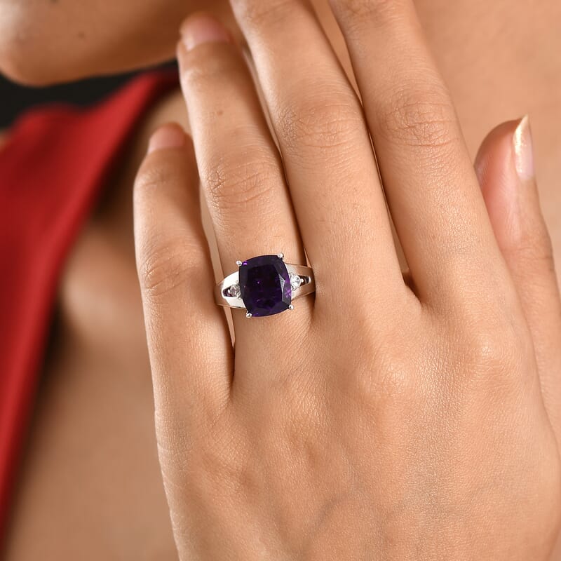D'Joy Premium African Amethyst and White Zircon 5.70 ctw Ring in Rhodium Over Sterling Silver (Size 7.0)