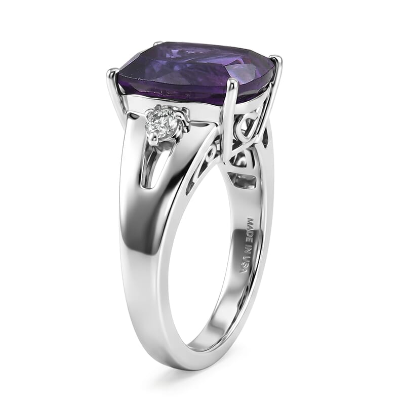 D'Joy Premium African Amethyst and White Zircon 5.70 ctw Ring in Rhodium Over Sterling Silver (Size 7.0)