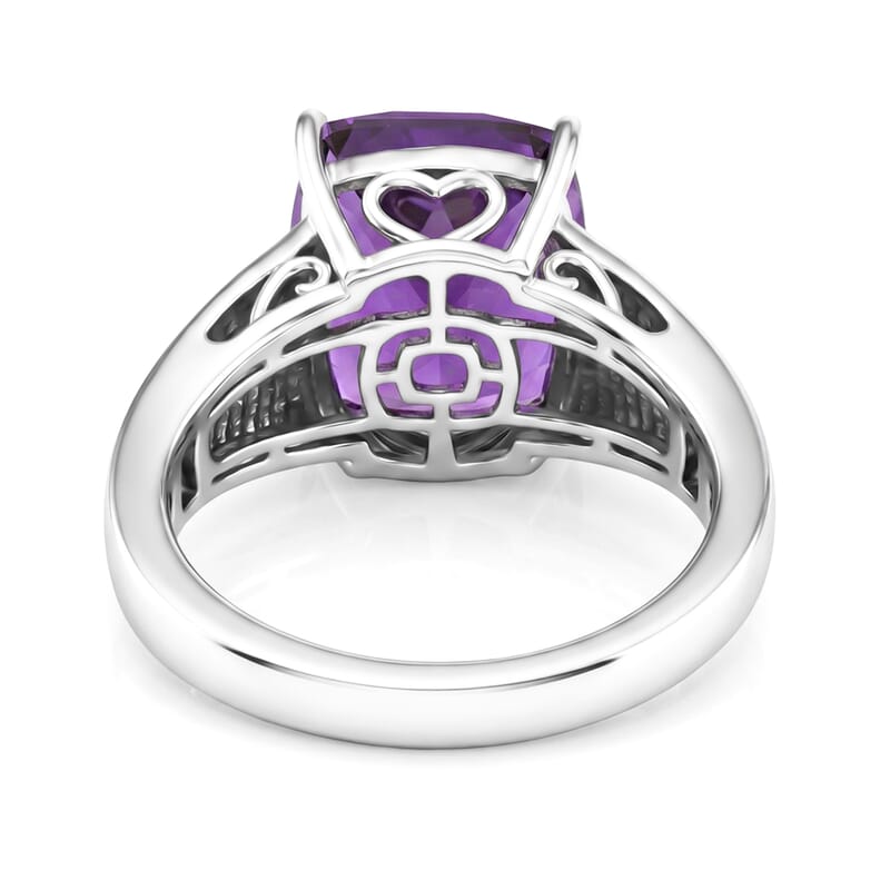 D'Joy Premium African Amethyst and White Zircon 5.70 ctw Ring in Rhodium Over Sterling Silver (Size 7.0)