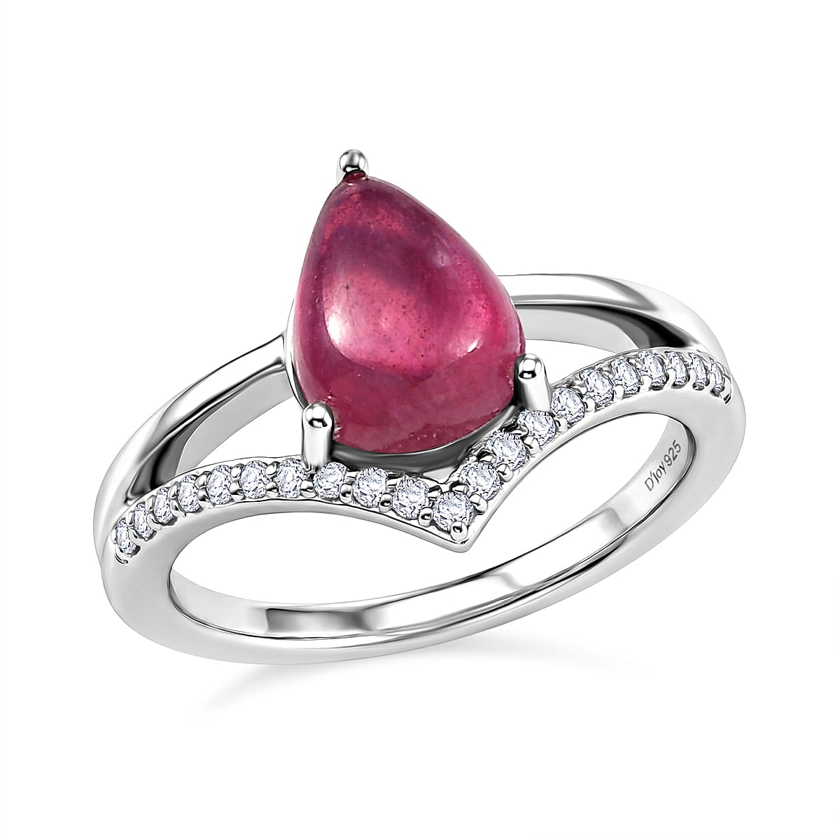 D'Joy Niassa Ruby (FF) and White Zircon 3.00 ctw Ring in Rhodium Over Sterling Silver (Size 6.0)