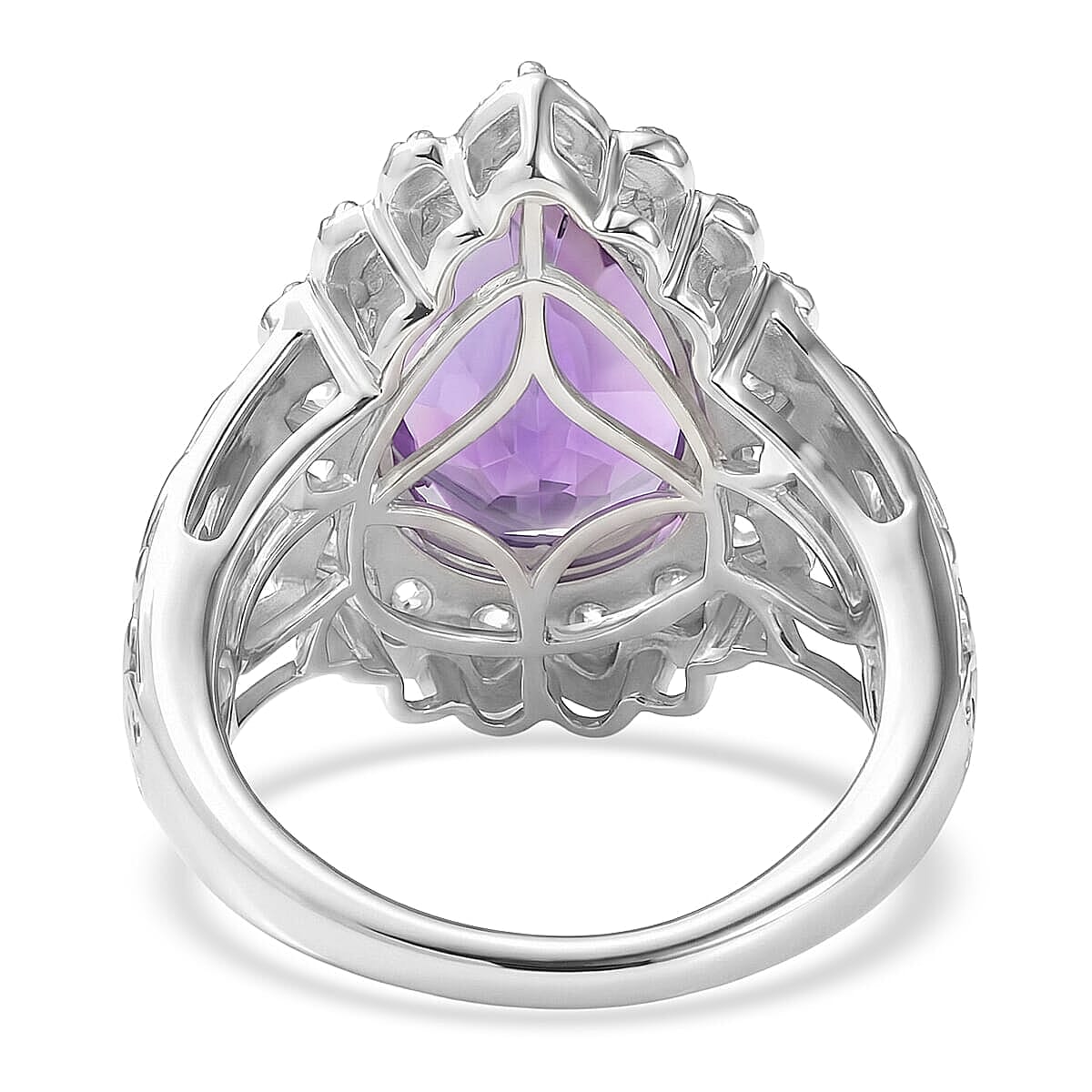 D'Joy African Amethyst and Moissanite 6.20 ctw Ring in Rhodium Over Sterling Silver (Size 7.0)