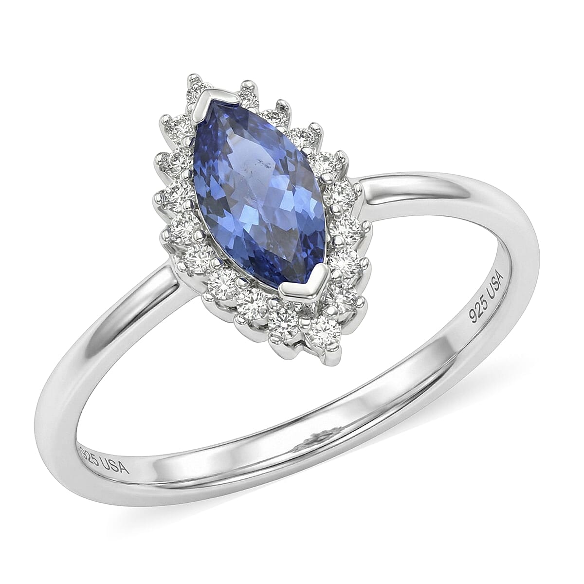 D'Joy AAA Tanzanite and White Zircon 0.80 ctw Ring in Rhodium Over Sterling Silver (Size 7.0)