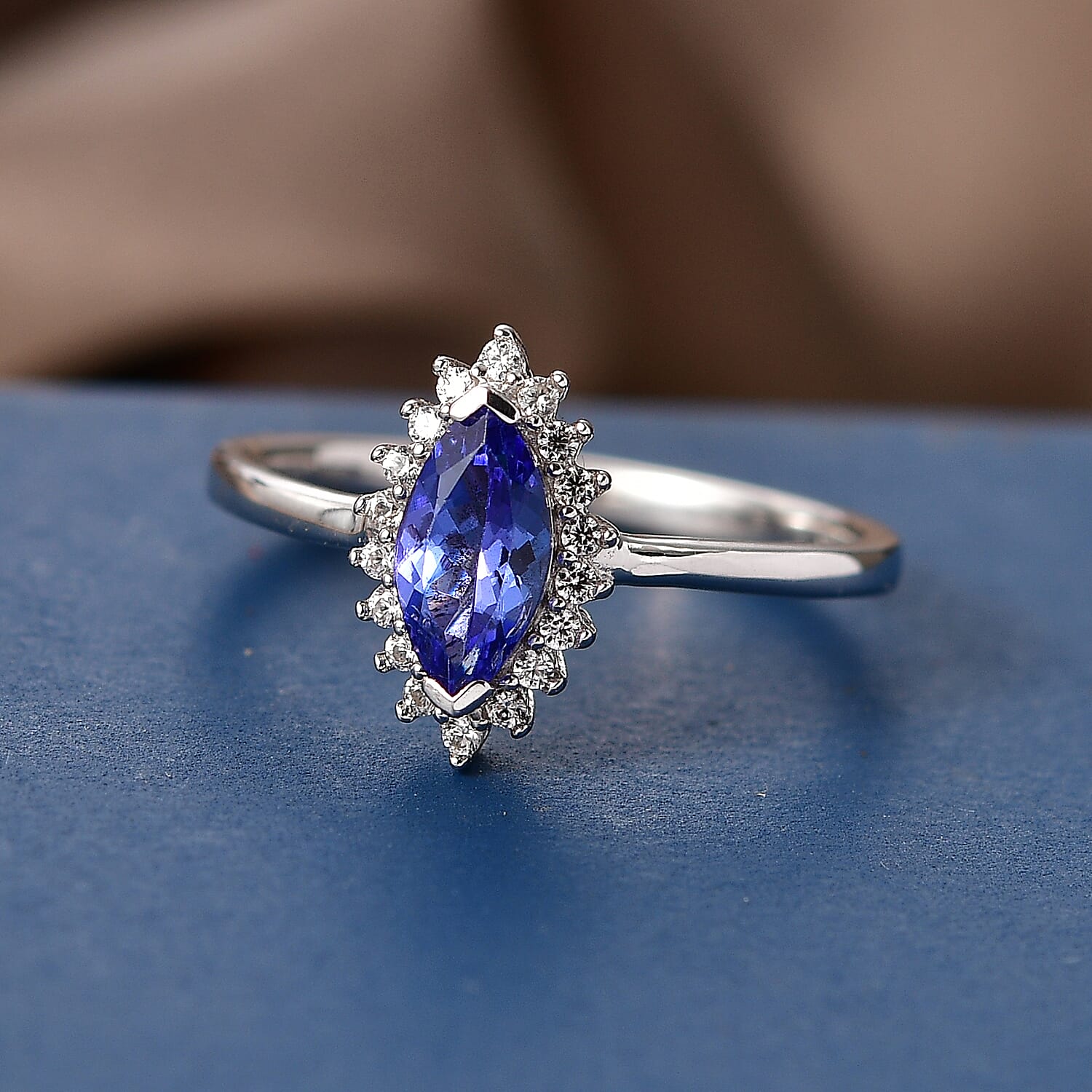 D'Joy AAA Tanzanite and White Zircon 0.80 ctw Ring in Rhodium Over Sterling Silver (Size 7.0)