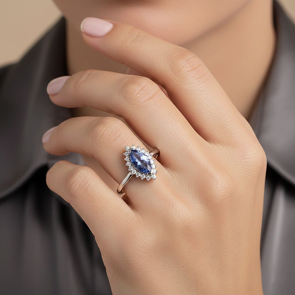 D'Joy AAA Tanzanite and White Zircon 0.80 ctw Ring in Rhodium Over Sterling Silver (Size 7.0)