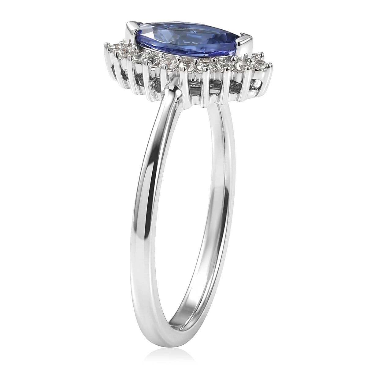 D'Joy AAA Tanzanite and White Zircon 0.80 ctw Ring in Rhodium Over Sterling Silver (Size 7.0)
