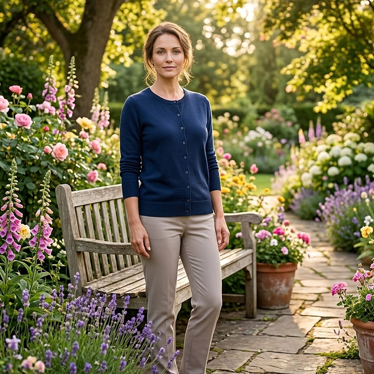 Tamsy Navy Round Neck Sweater with Buttons - 3XL image number 1