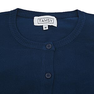 Tamsy Navy Round Neck Sweater with Buttons - 3XL