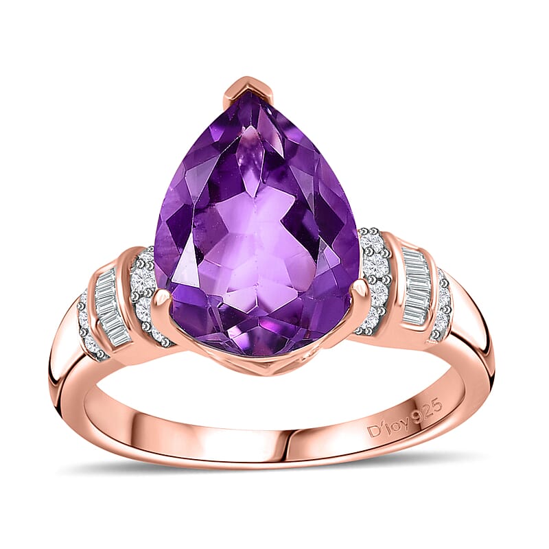 D'Joy African Amethyst and Diamond 4.00 ctw Ring in 18K Vermeil Rose Gold Over Sterling Silver (Size 7.0)
