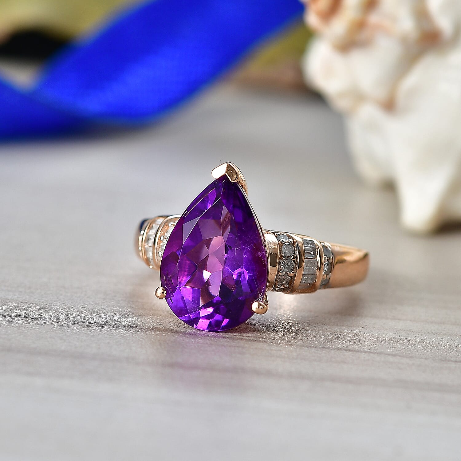 D'Joy African Amethyst and Diamond 4.00 ctw Ring in 18K Vermeil Rose Gold Over Sterling Silver (Size 7.0)