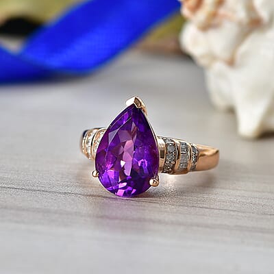 D'Joy African Amethyst and Diamond 4.00 ctw Ring in 18K Vermeil Rose Gold Over Sterling Silver (Size 7.0)
