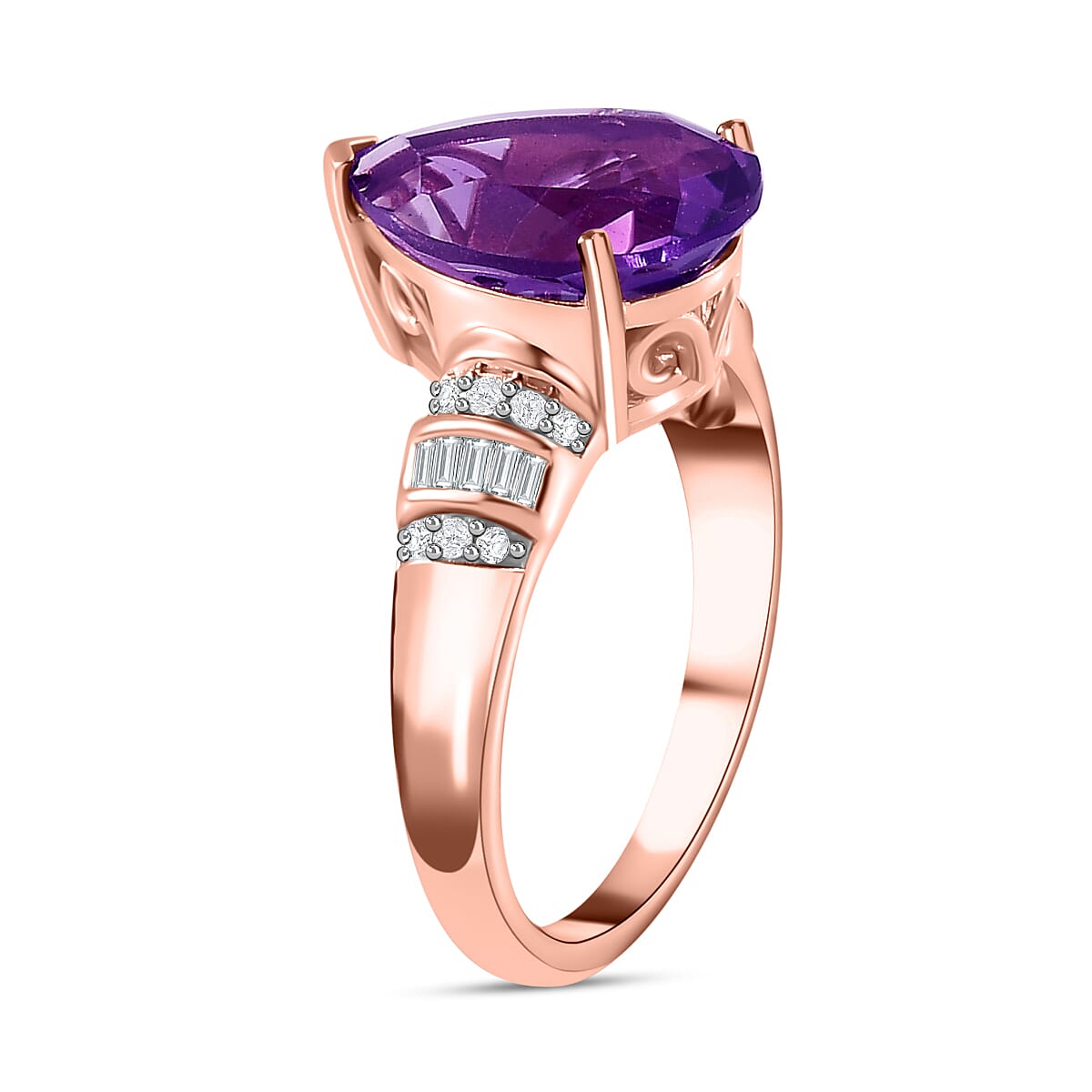 D'Joy African Amethyst and Diamond 4.00 ctw Ring in 18K Vermeil Rose Gold Over Sterling Silver (Size 7.0)