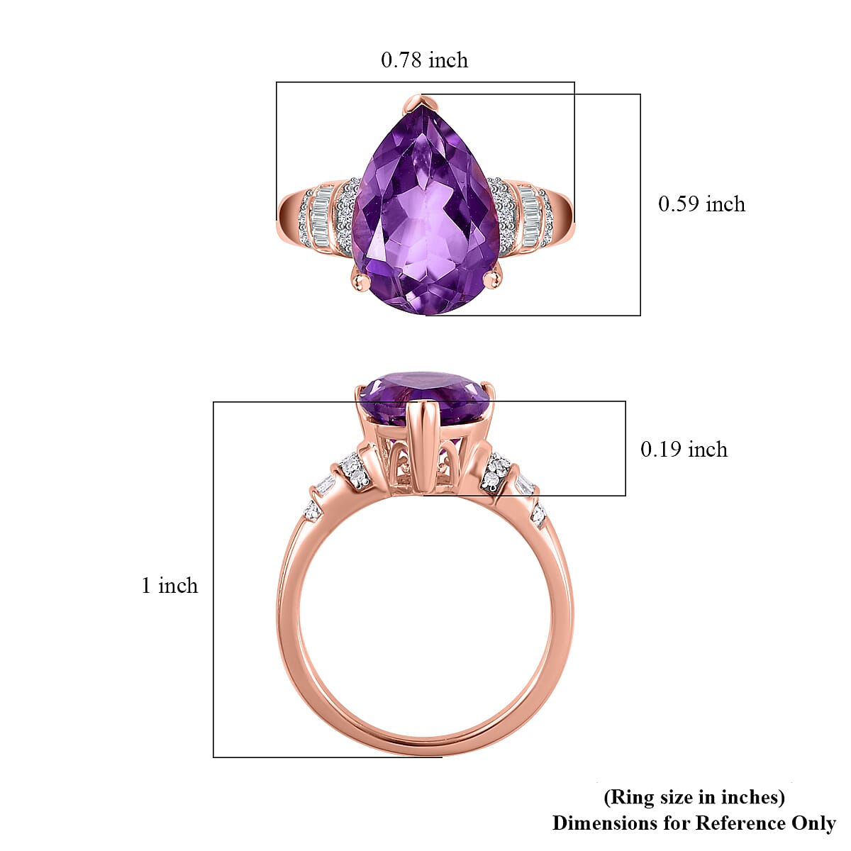 D'Joy African Amethyst and Diamond 4.00 ctw Ring in 18K Vermeil Rose Gold Over Sterling Silver (Size 7.0)