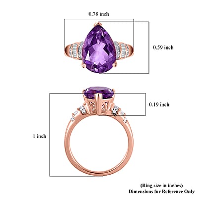 D'Joy African Amethyst and Diamond 4.00 ctw Ring in 18K Vermeil Rose Gold Over Sterling Silver (Size 7.0)