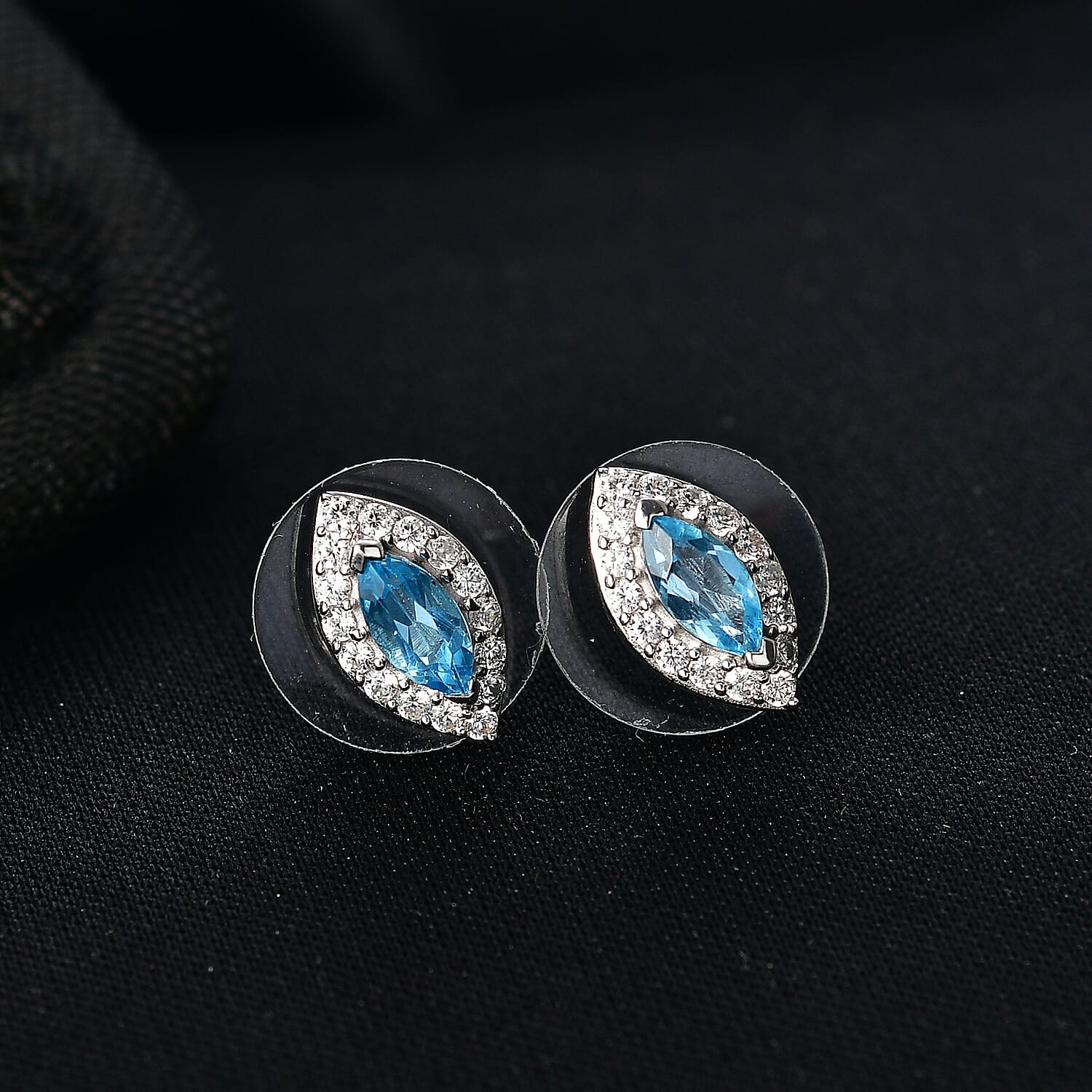 D'Joy Swiss Blue Topaz and White Zircon 1.50 ctw Earrings in Rhodium Over Sterling Silver