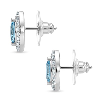 D'Joy Swiss Blue Topaz and White Zircon 1.50 ctw Earrings in Rhodium Over Sterling Silver