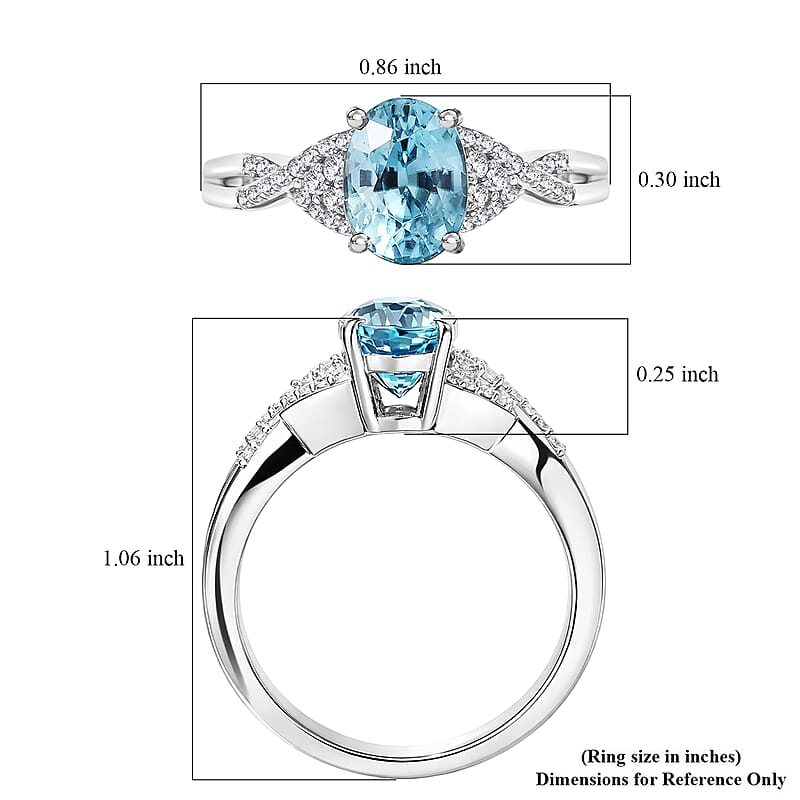 D'Joy Cambodian Blue Zircon and White Zircon 2.25 ctw Ring in Rhodium Over Sterling Silver (Size 7.0)