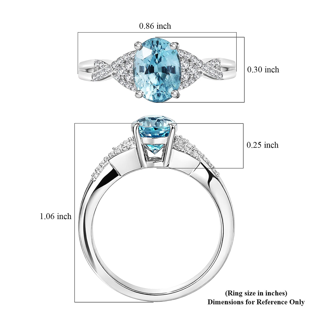 D'Joy Cambodian Blue Zircon and White Zircon 2.25 ctw Ring in Rhodium Over Sterling Silver (Size 8.0) image number 5