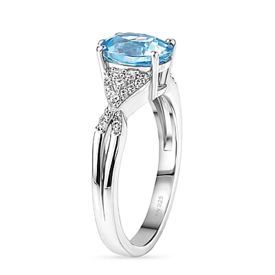 D'Joy Cambodian Blue Zircon and White Zircon 2.25 ctw Ring in Rhodium Over Sterling Silver (Size 9.0)