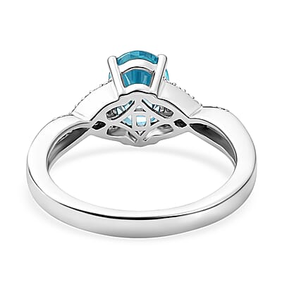 D'Joy Cambodian Blue Zircon and White Zircon 2.25 ctw Ring in Rhodium Over Sterling Silver (Size 9.0)